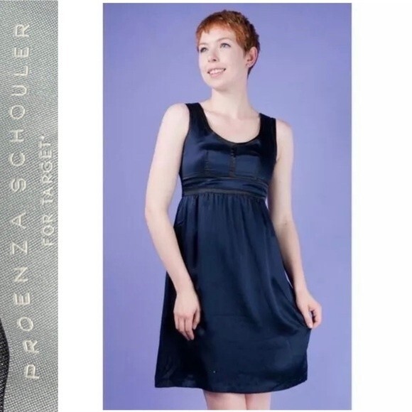 Proenza Schouler For Target Y2K Navy Empire Waist Silk Babydall Mini Dress 7 S - Picture 5 of 12